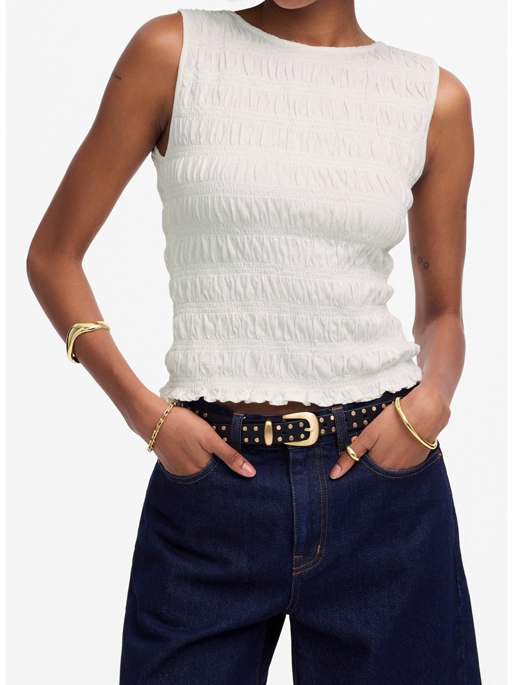 Madewell White Smocked Top - XS